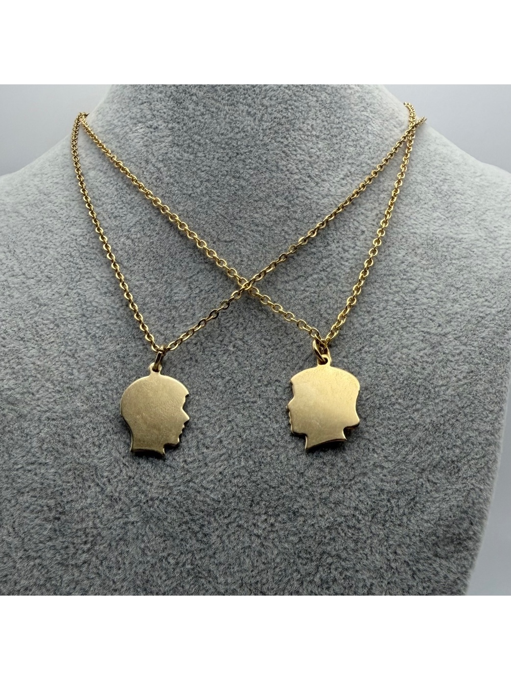 Vintage Teco GF Boy & Girl Profile Necklace Set Matching Silhouette Pendants